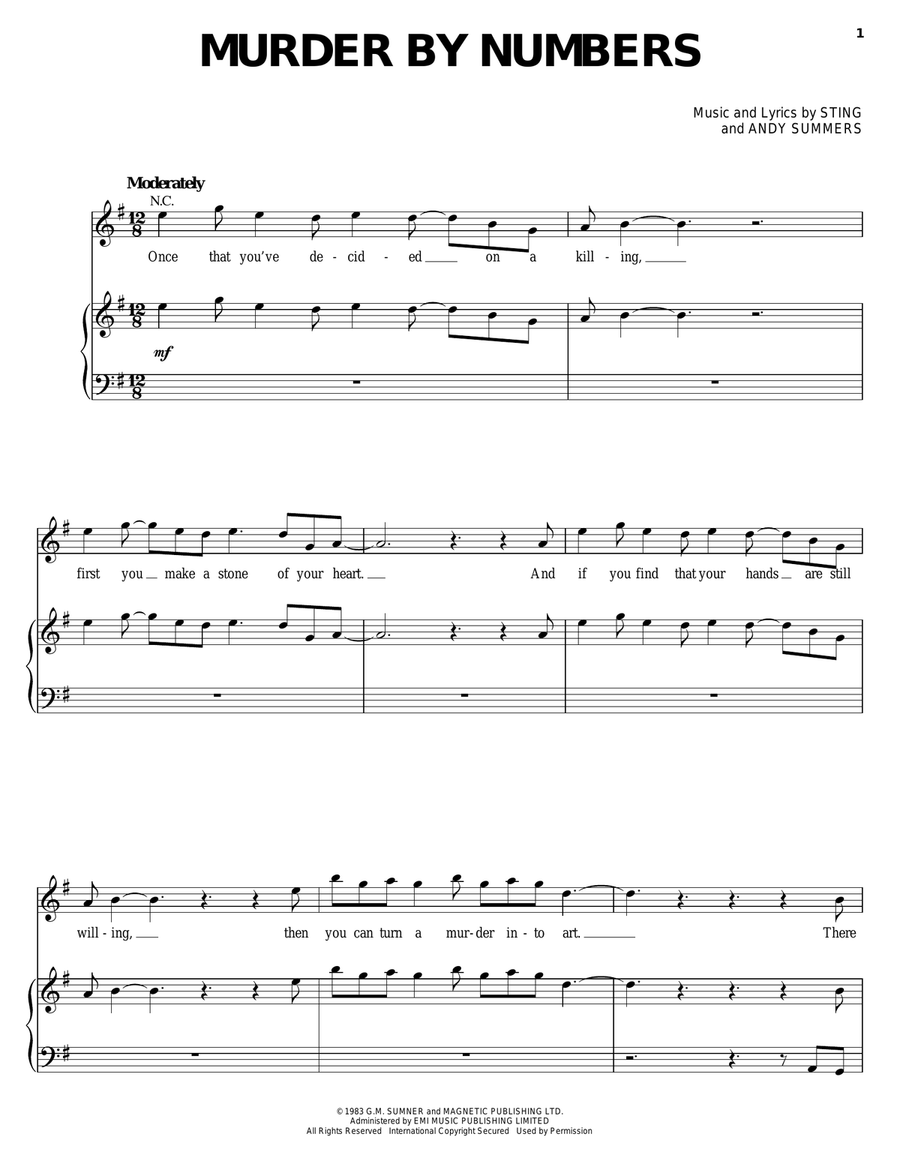 Murder By Numbers Piano, Vocal, Guitar scores gallery preview page 1