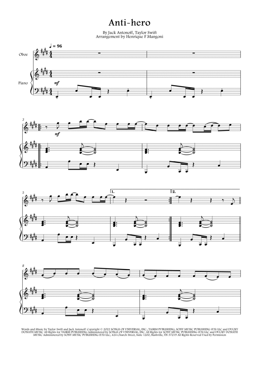 Anti-hero Piano scores gallery preview page 1