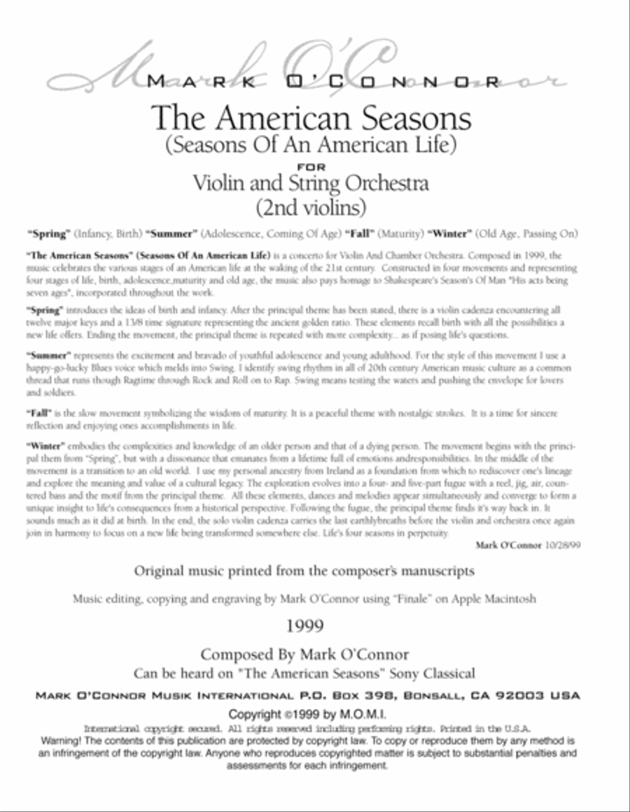 The American Seasons (2nd violins part – violin and string orchestra) Full Orchestra scores gallery preview page 3