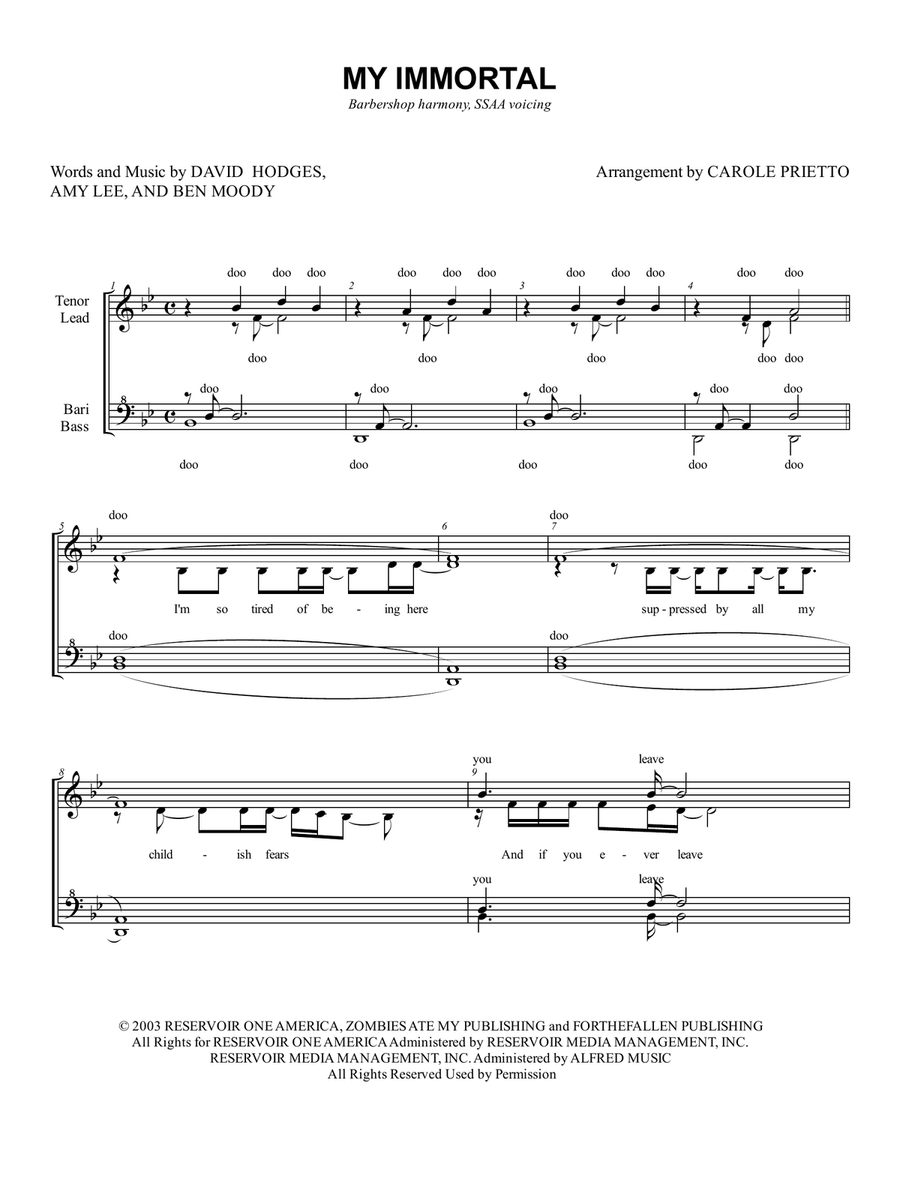 My Immortal SSAA scores gallery preview page 1