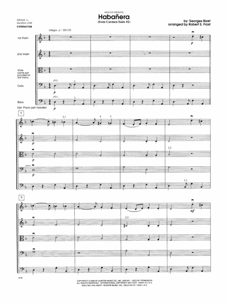 Habanera (from Carmen Suite #2) (arr. Robert S. Frost) - Full Score