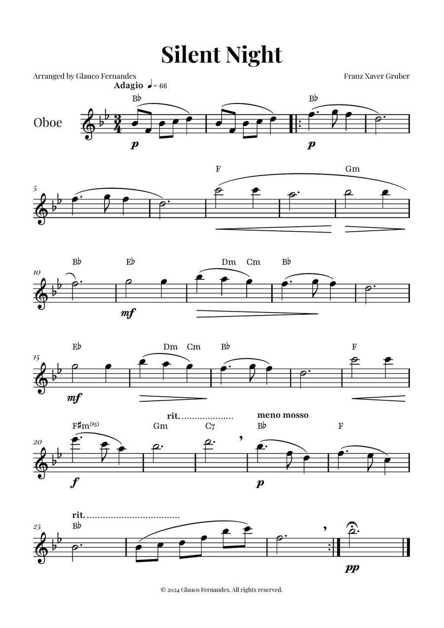 Silent Night | BEAUTIFUL Arrangement Oboe Solo scores gallery preview page 1