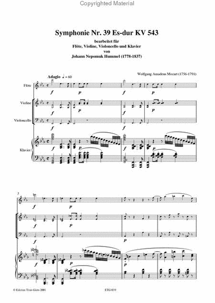 Symphonie Nr. 39 in der Bearbeitung von Johann Nepomuk Hummel