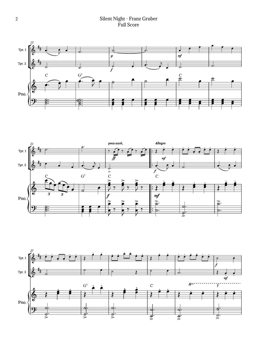 Silent Night for Trumpet Duet and Piano Trumpet Duet scores gallery preview page 2