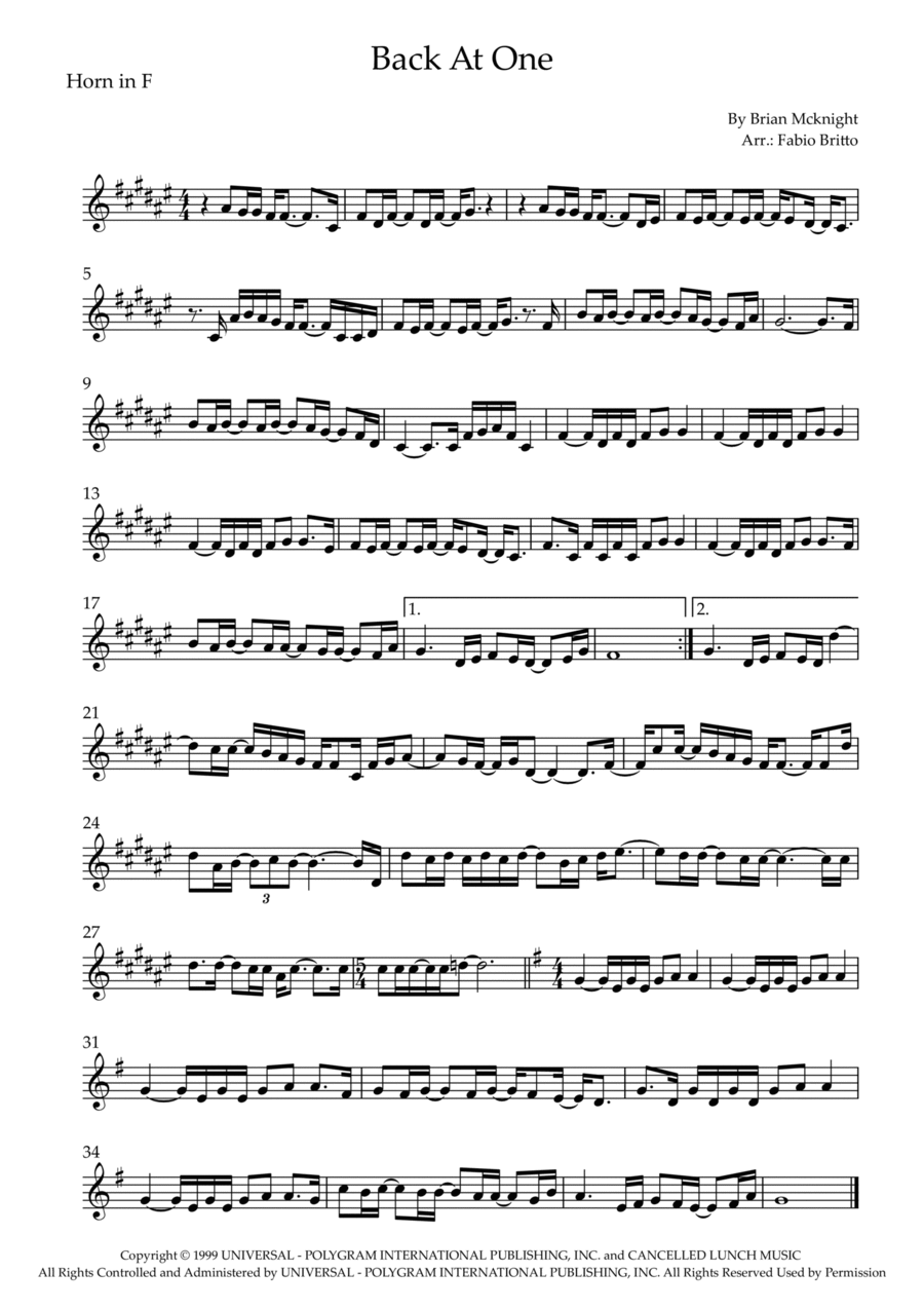 Back At One Horn Solo scores gallery preview page 1