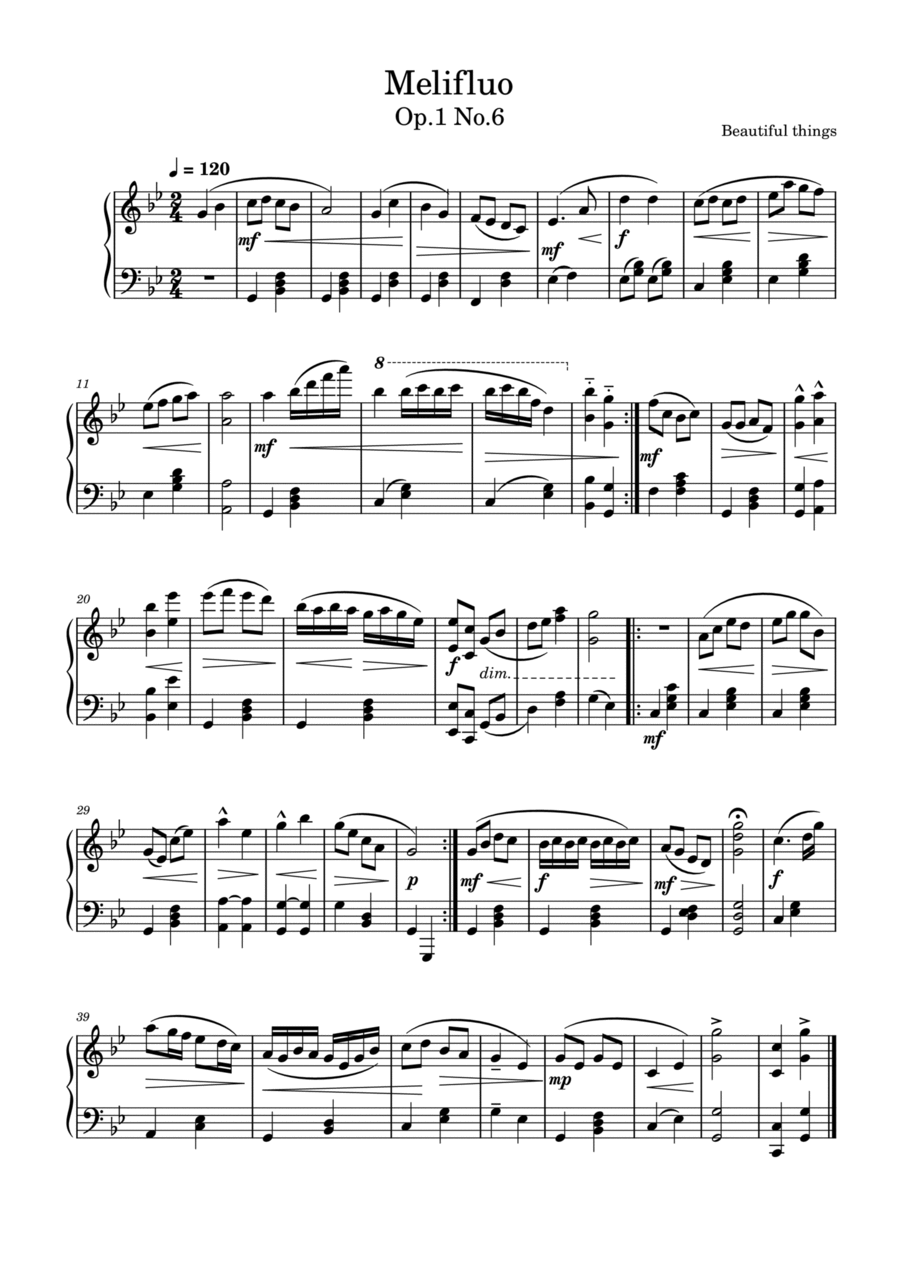 Melifluo-Beautiful things Op.1 No.6 Piano Solo scores gallery preview page 1