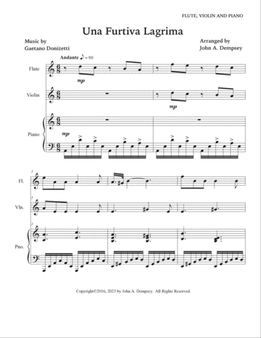 Una Furtiva Lagrima (One Furtive Tear): Trio for Flute, Violin and Piano Flute scores gallery preview page 5