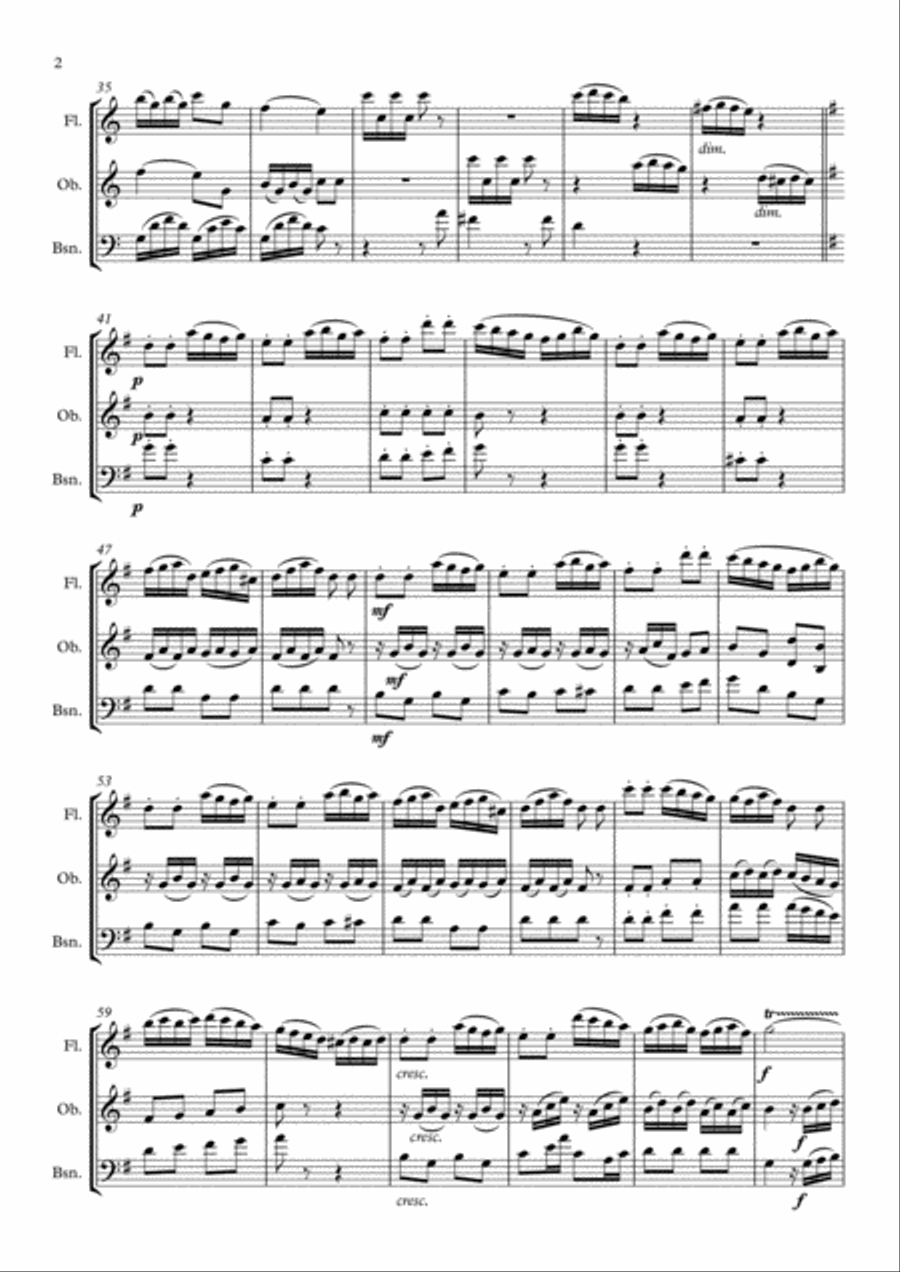 Beethoven: Suite for Mechanical Organ (Clock) WoO 33 Mvt. 3 Allegro - mixed wind trio Woodwind Trio scores gallery preview page 2