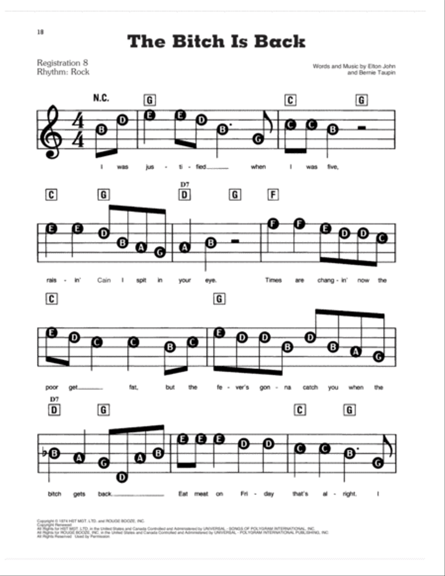 The Bitch Is Back The Bitch Is Back Electronic Keyboard scores gallery preview page 1