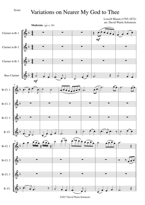 Book cover for Variations on Nearer my God to Thee (Bethany) for clarinet quartet (3 clarinets and 1 bass)