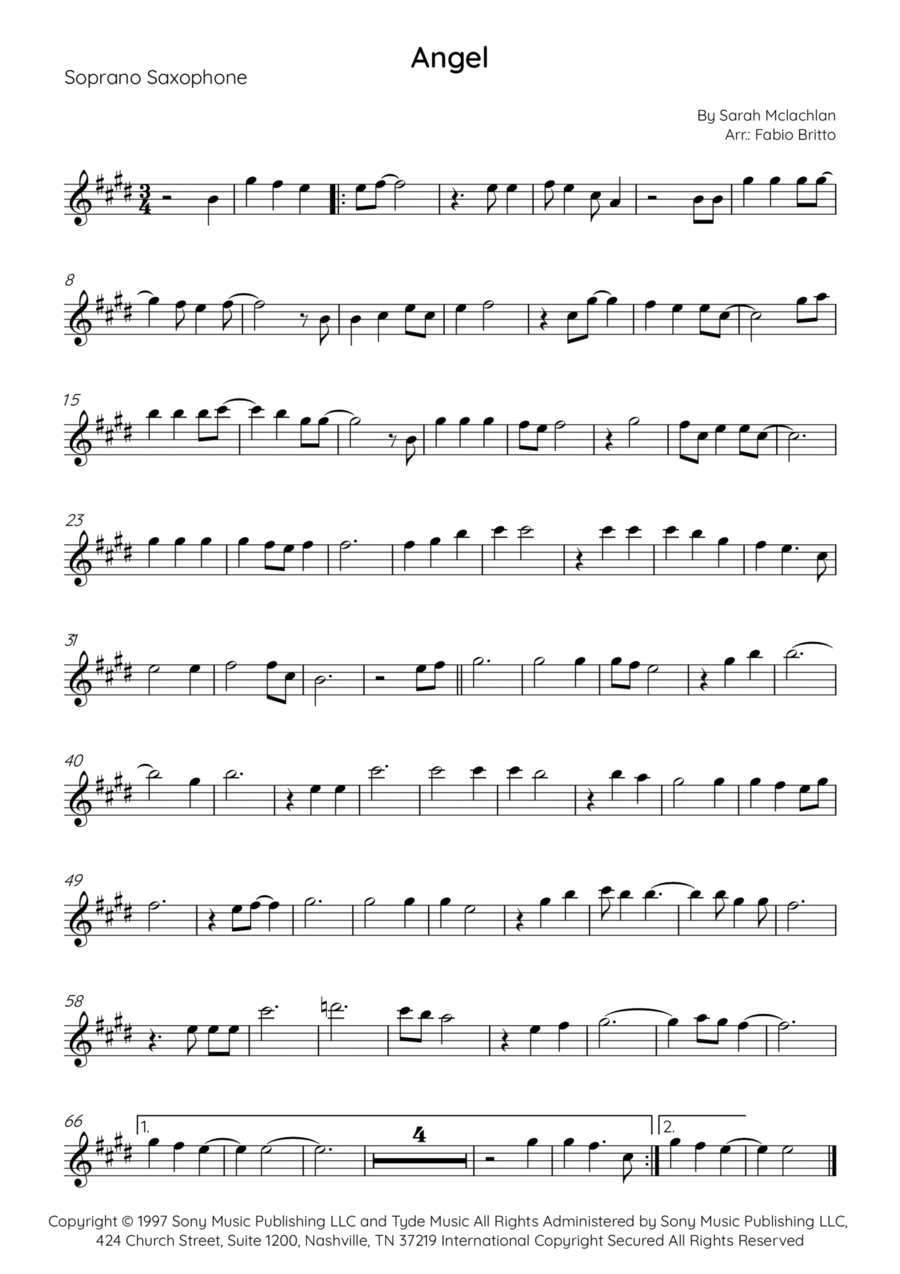 Angel Angel Soprano Saxophone scores gallery preview page 1
