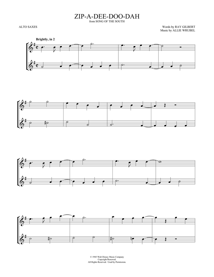 Zip-A-Dee-Doo-Dah (from Song Of The South) (arr. Mark Phillips) Woodwind Duet scores gallery preview page 1
