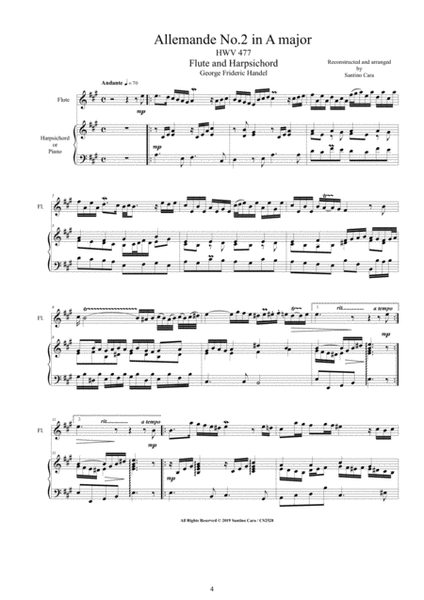 Handel - 3 Allemandes for Flute and Harpsichord (or Piano) image number null