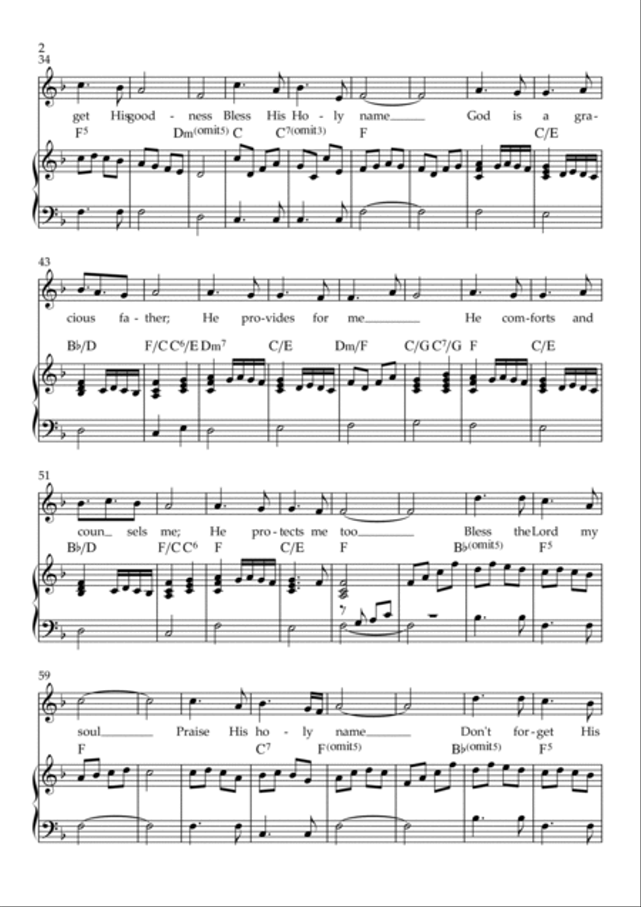 Bless the Lord, My Soul Bless the Lord, My Soul Piano, Vocal, Guitar scores gallery preview page 2