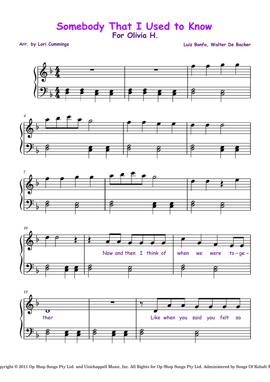 Somebody That I Used To Know Easy Piano scores gallery preview page 1