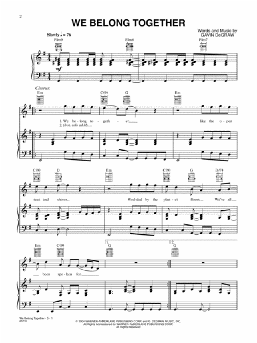 We Belong Together We Belong Together Piano, Vocal, Guitar scores gallery preview page 1