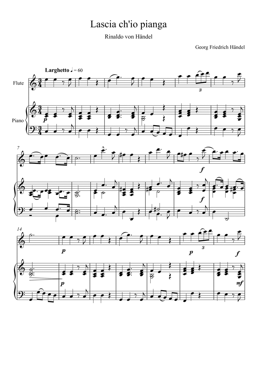 Georg Friedrich Handel - Lascia ch'io pianga (Flute Solo) Flute Solo scores gallery preview page 1