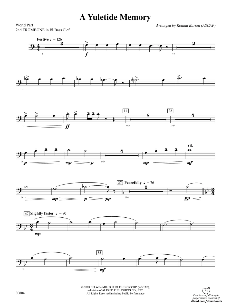 A Yuletide Memory: (World Part) 2nd B-flat Trombone B.C.
