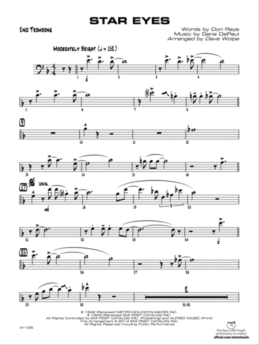 Star Eyes: 2nd Trombone Star Eyes: 2nd Trombone Jazz Ensemble scores gallery preview page 1