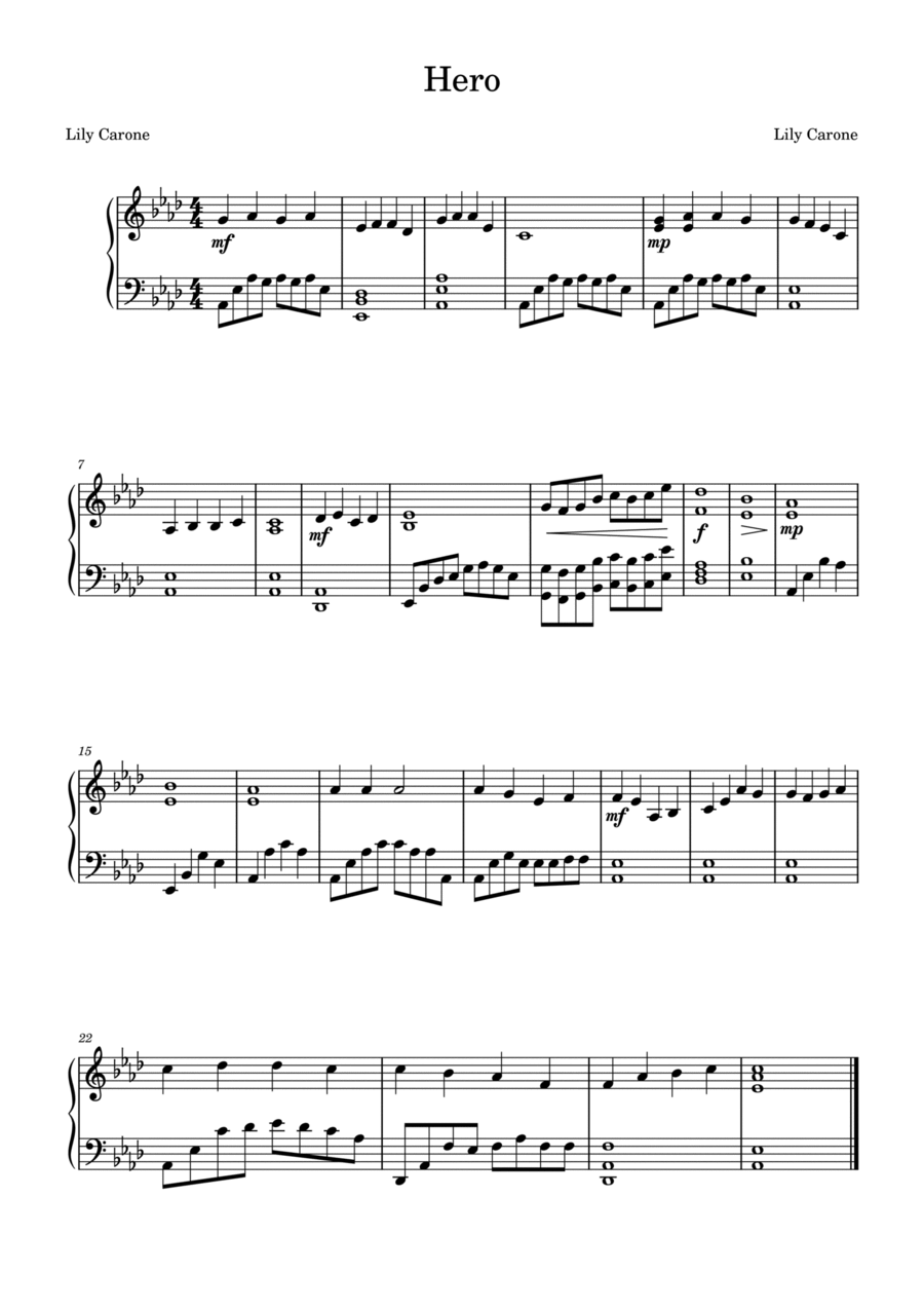 Hero Hero Piano Solo scores gallery preview page 1