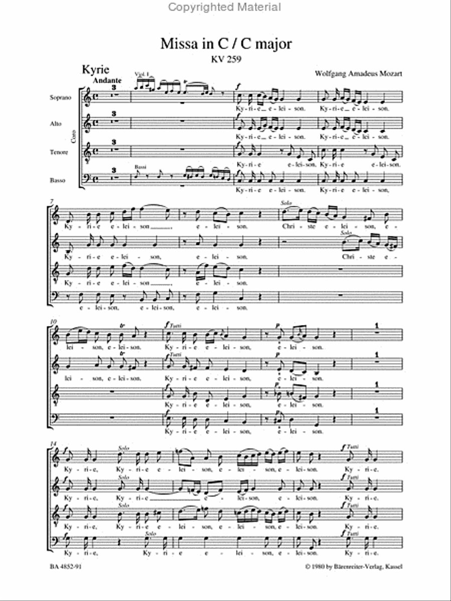Missa C major, KV 259 'Organ Solo Mass'