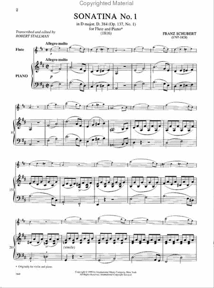 Sonata No.1 in D, D. 384, (Op. 137, No.1) (STALLMAN) Flute Solo scores gallery preview page 2