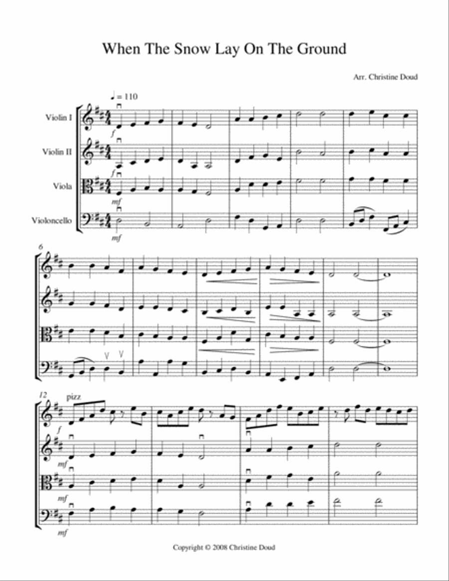When The Snow Lay On The Ground String Quartet scores gallery preview page 1