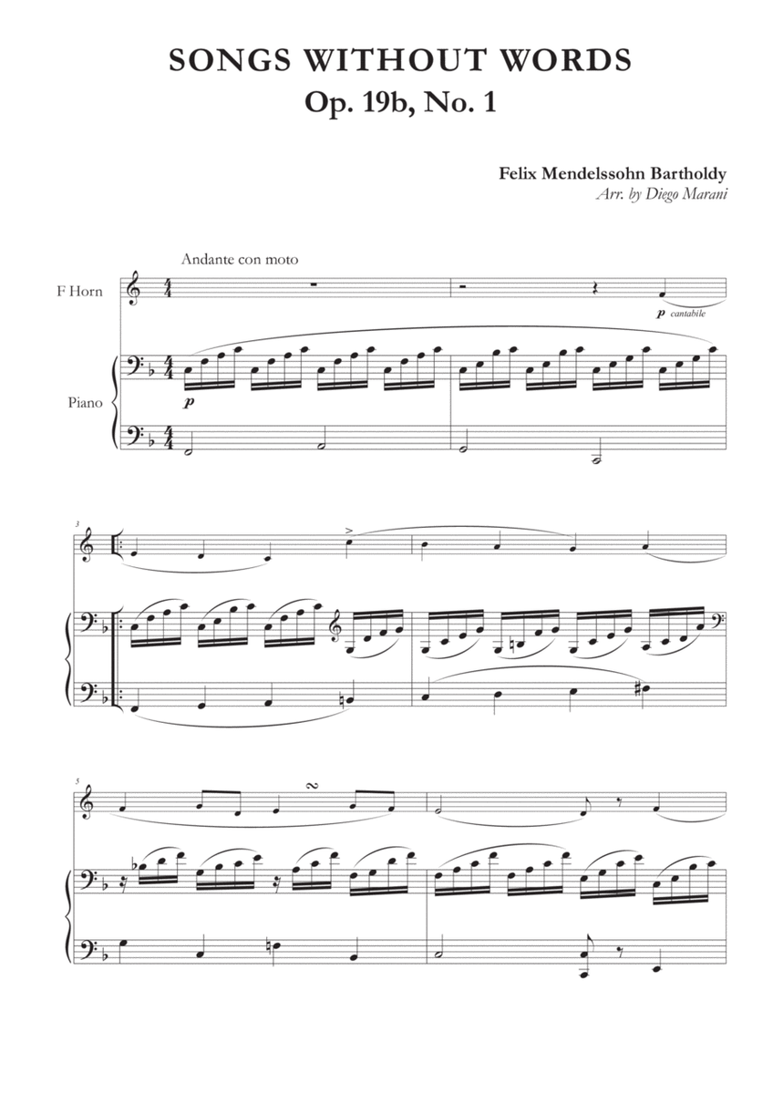Song Without Words Op. 19 No. 1 for Horn and Piano image number null