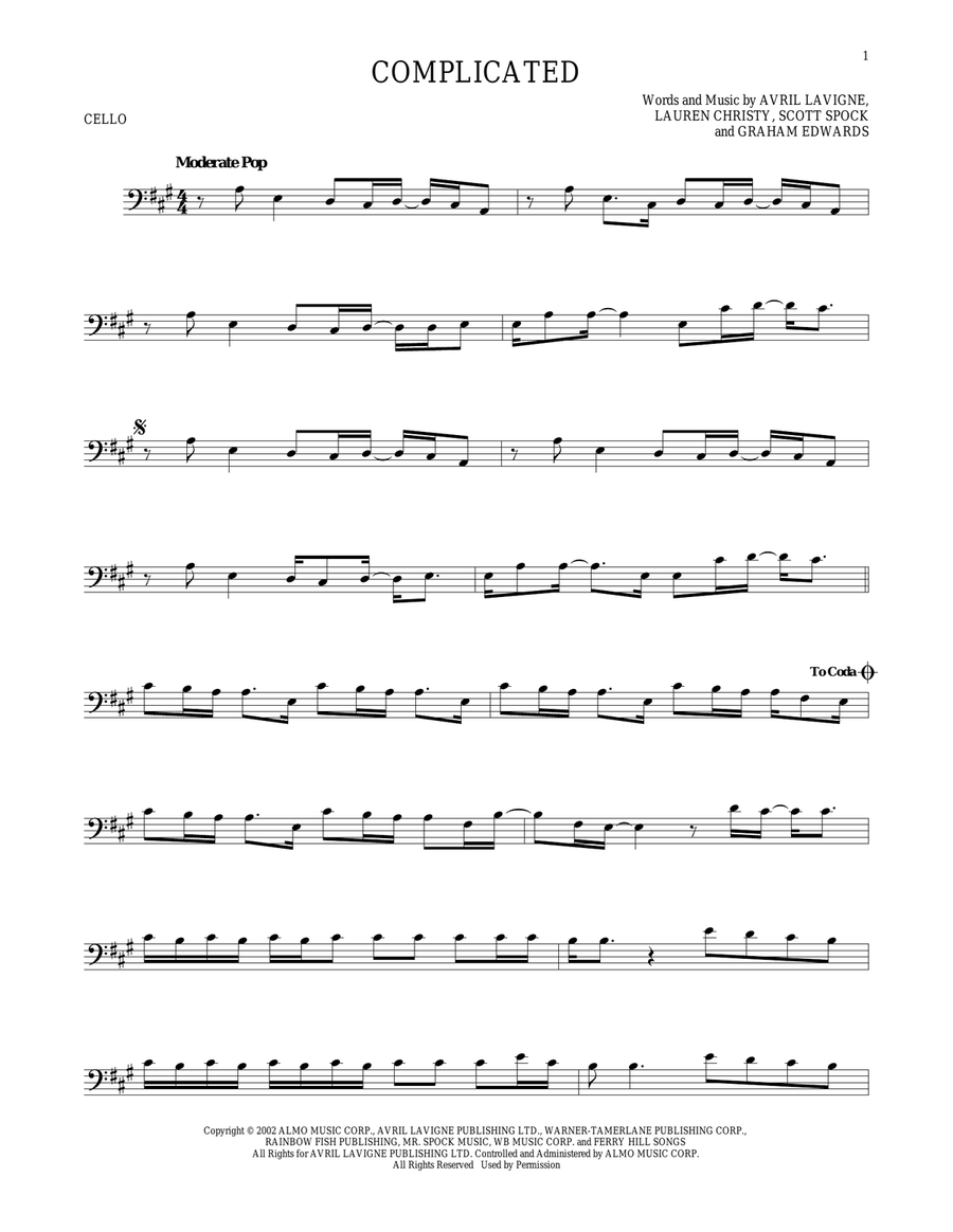 Complicated Complicated Cello Solo scores gallery preview page 1
