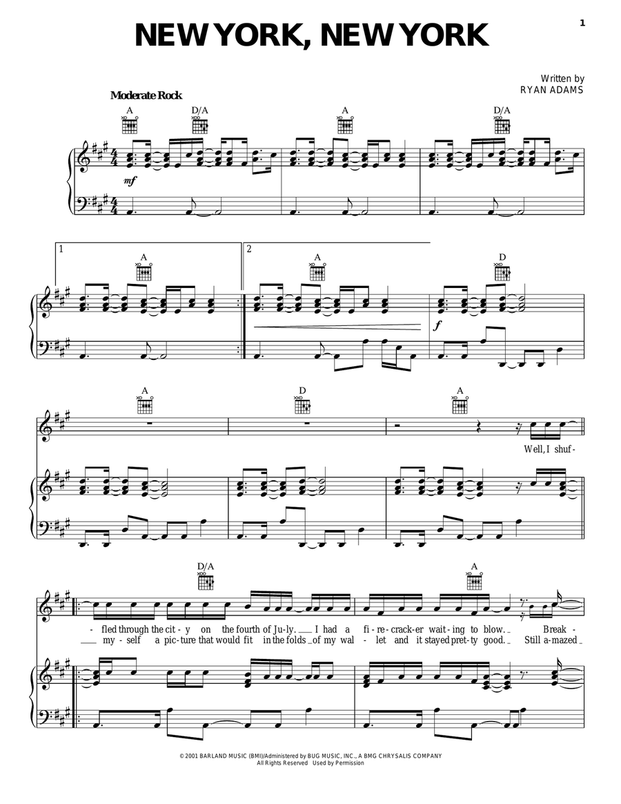 New York, New York Piano, Vocal, Guitar scores gallery preview page 1