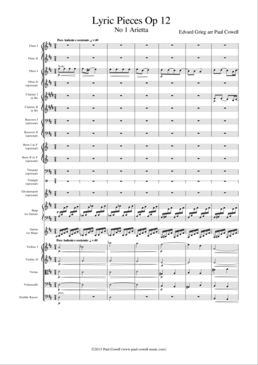GRIEG Arietta arranged for small orchestra Chamber Orchestra scores gallery preview page 2