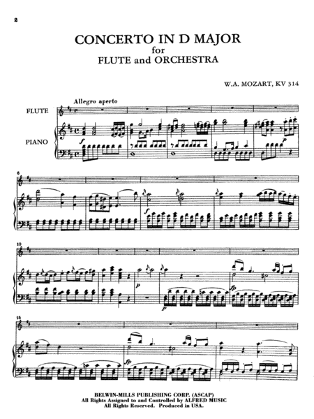 Flute Concerto No. 2, K. 314 (D Major) (Orch.)