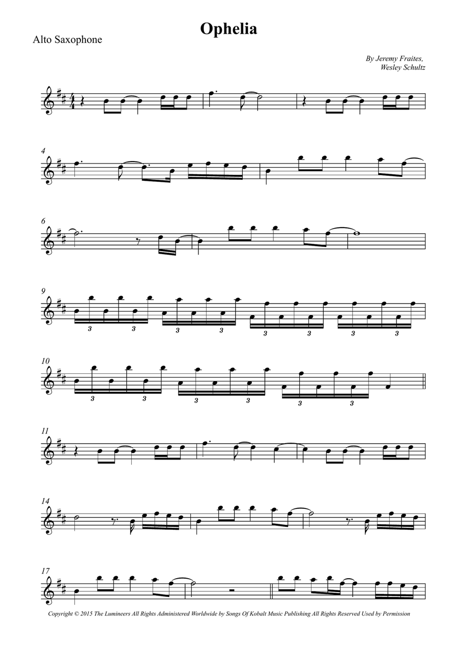Ophelia Alto Saxophone scores gallery preview page 1