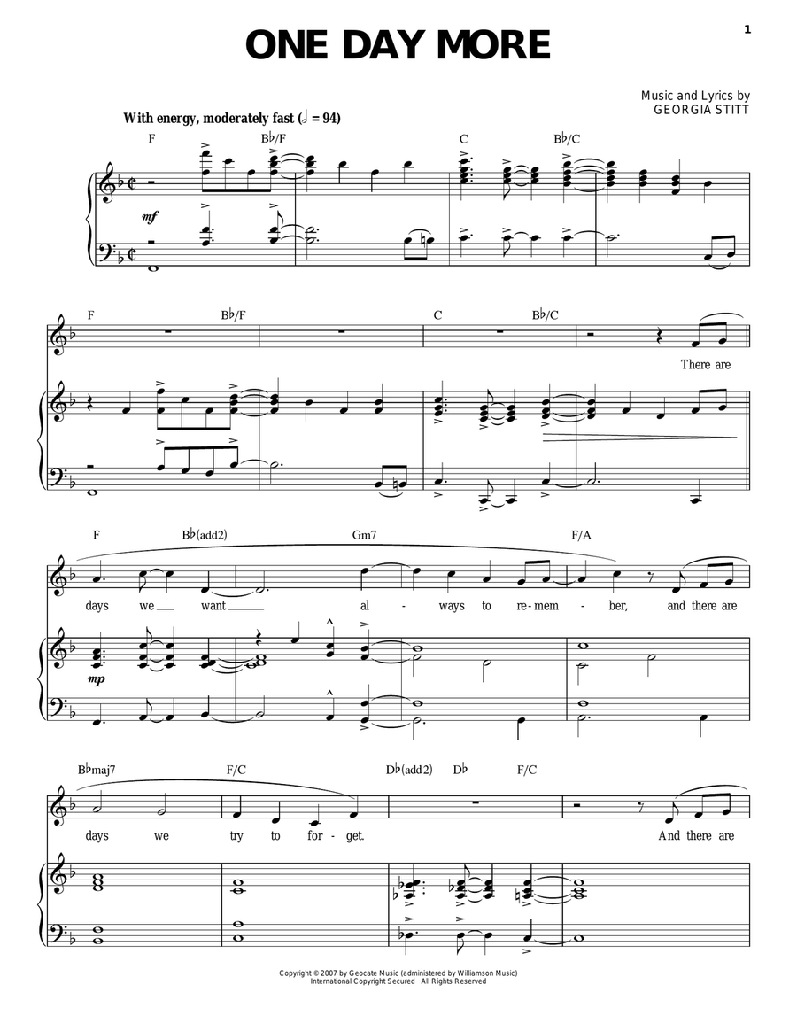 One Day More Piano, Vocal scores gallery preview page 1