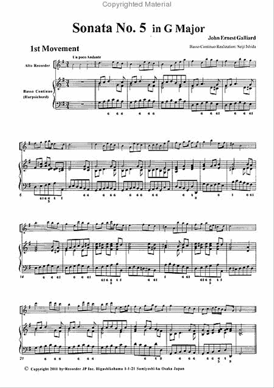 Sonata in G Major, Op. 1-5 Alto Recorder scores gallery preview page 3