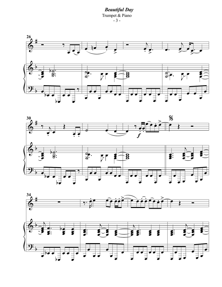 Beautiful Day by U2 B-Flat Trumpet - Digital Sheet Music page 3