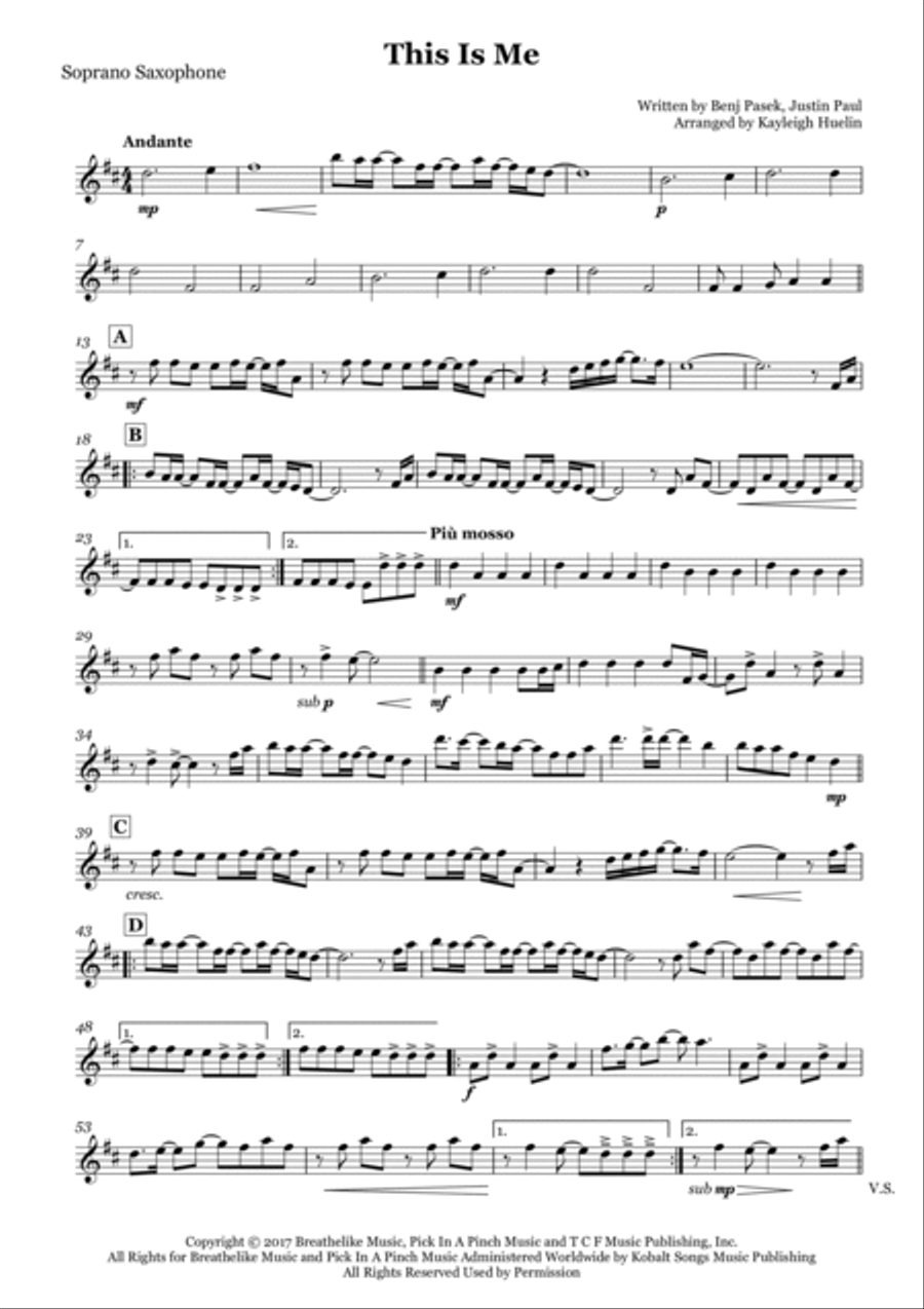 This Is Me Saxophone Quartet scores gallery preview page 5