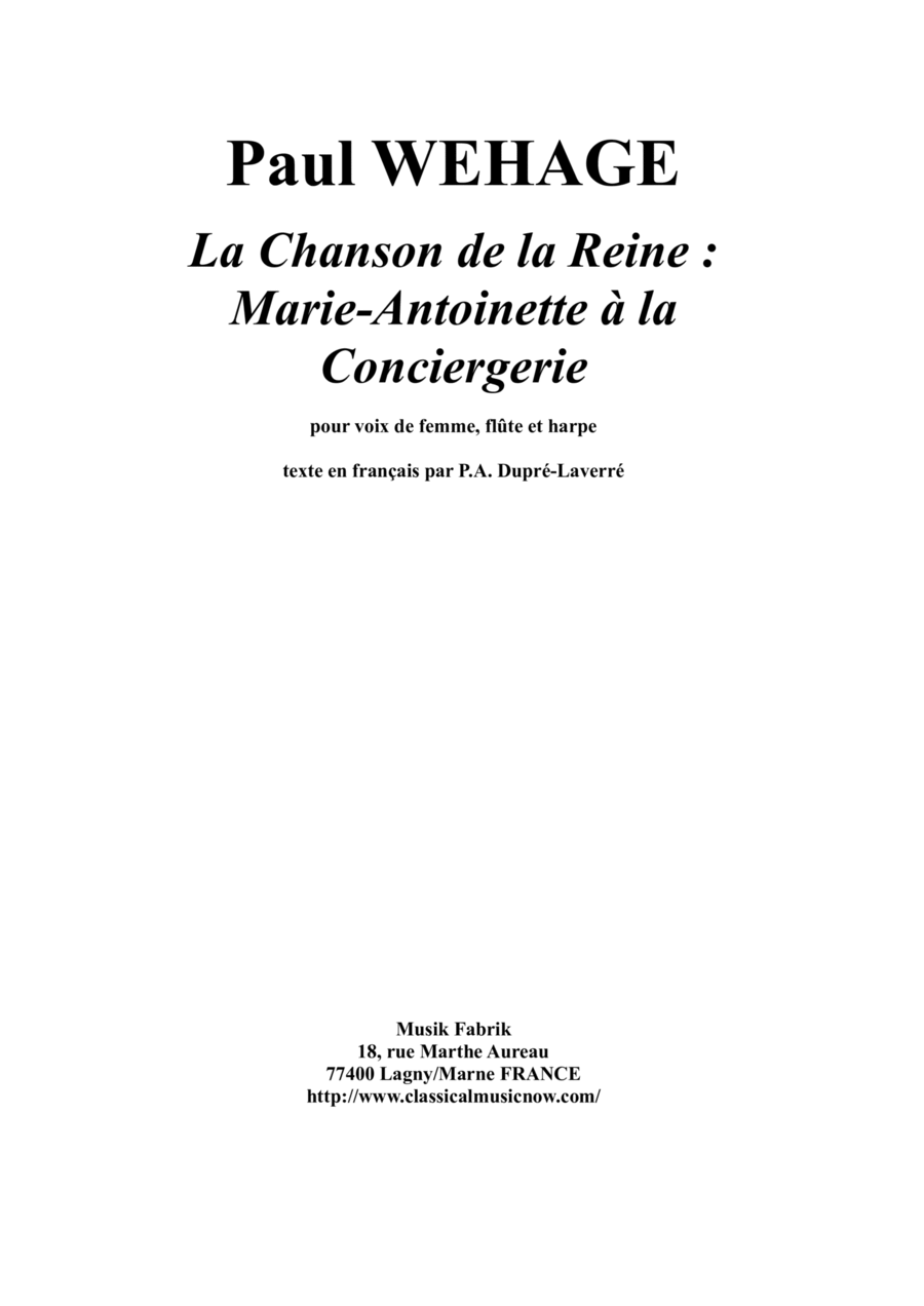 Chanson de la Reine : Marie-Antoinette à la Consiergerie Chamber Music scores gallery preview page 1