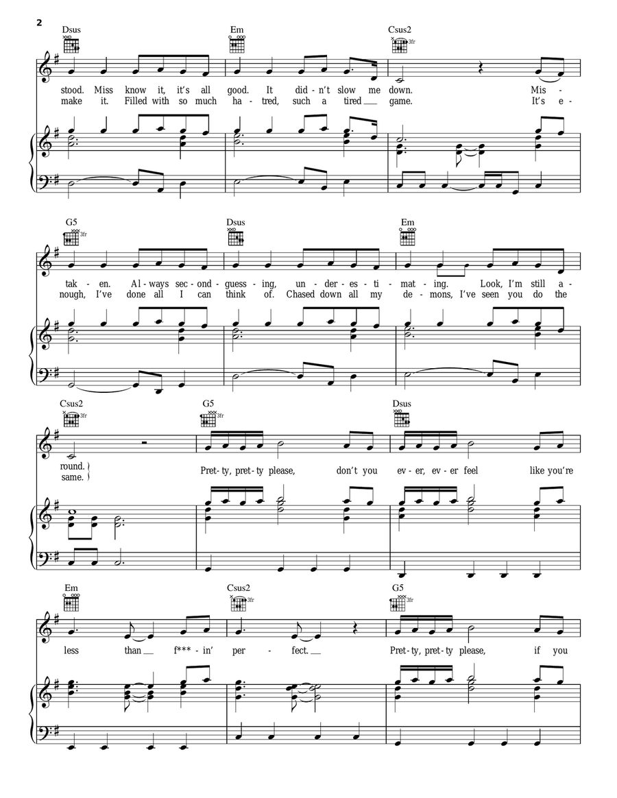 F**kin' Perfect F**kin' Perfect Piano, Vocal, Guitar scores gallery preview page 2