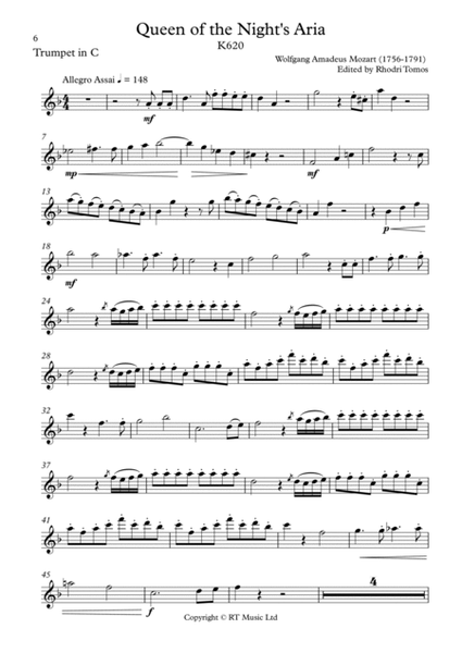 Mozart K620 - Queen of Night's aria - solo trumpet parts