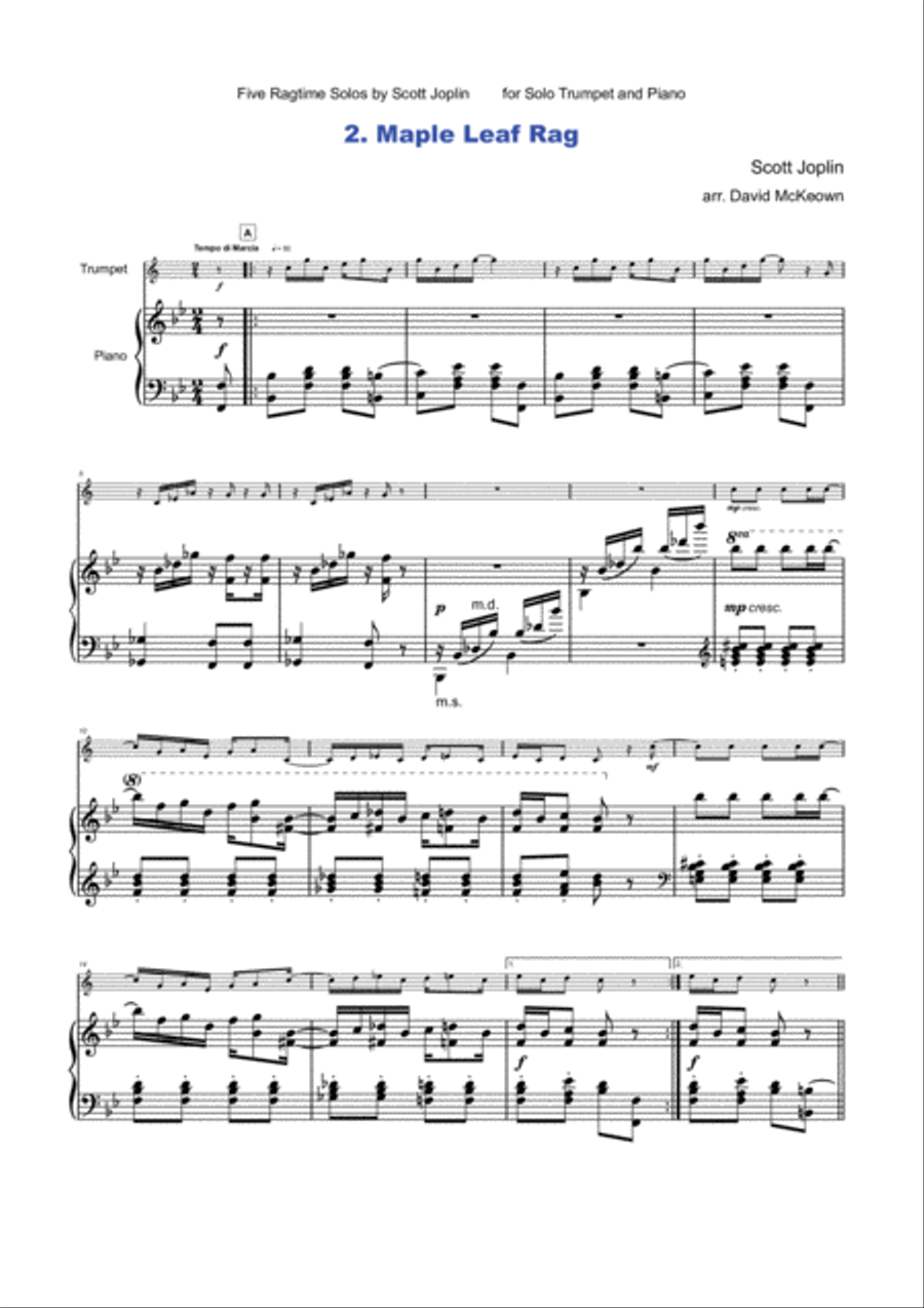 Five Ragtime Solos by Scott Joplin for Trumpet and Piano B-Flat Trumpet scores gallery preview page 6