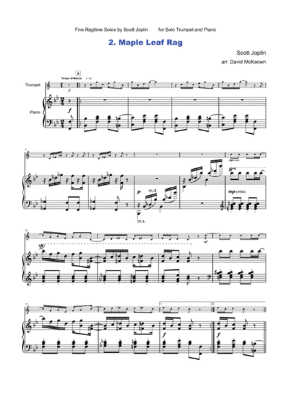Five Ragtime Solos by Scott Joplin for Trumpet and Piano