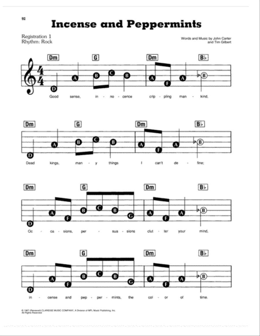 Incense And Peppermints Electronic Keyboard scores gallery preview page 1