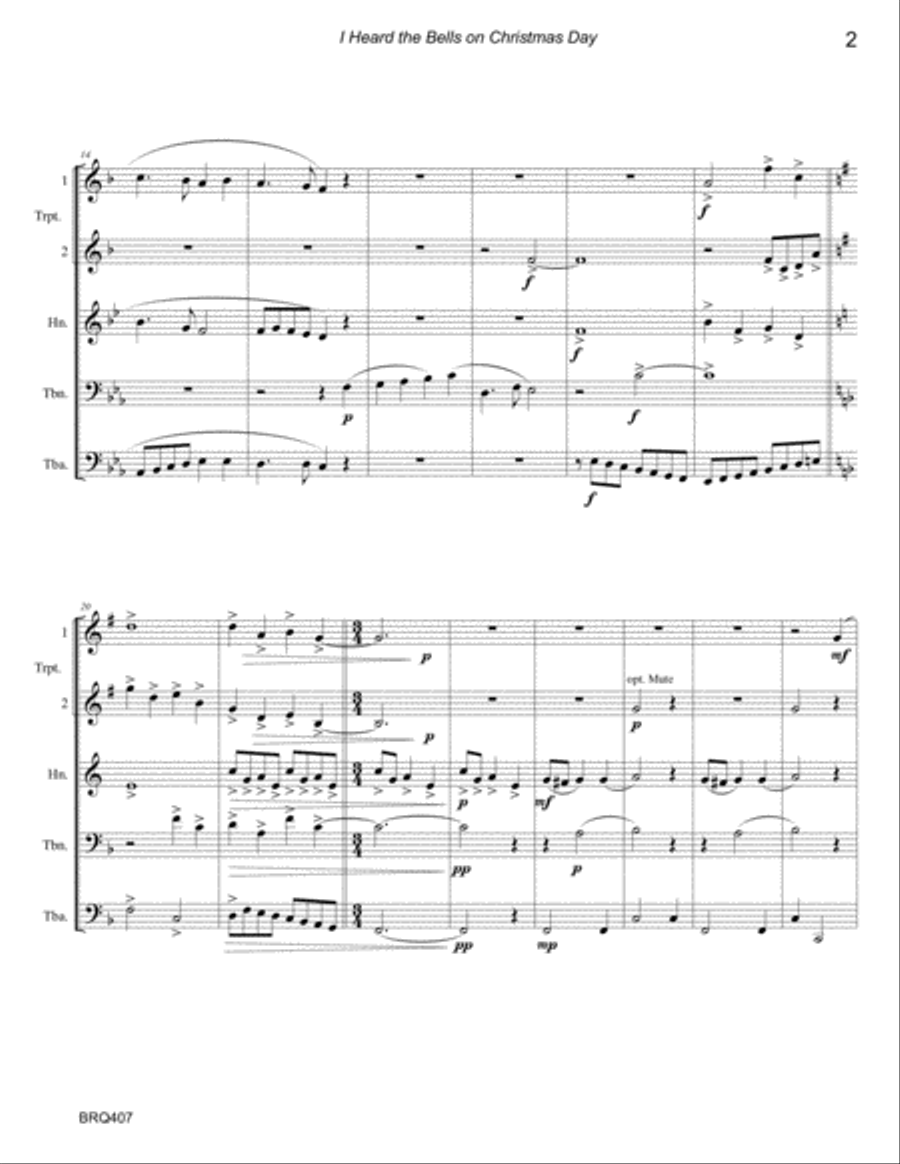 I HEARD THE BELLS ON CHRISTMAS DAY - unaccompanied BRASS QUINTET Brass Quintet scores gallery preview page 2