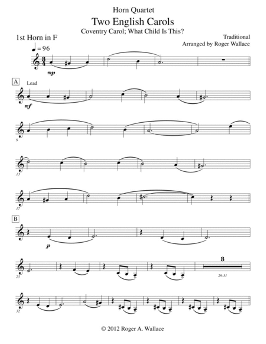 Two English Carols (Coventry Carol; What Child Is This?) - Horn Quartet Brass Quartet scores gallery preview page 4