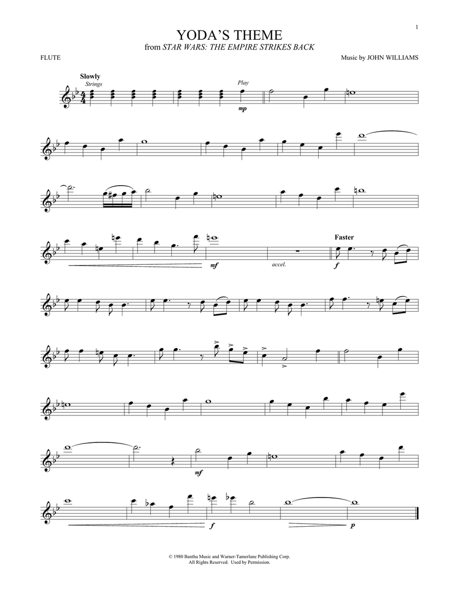 Yoda's Theme (from Star Wars: The Empire Strikes Back) Flute Solo scores gallery preview page 1