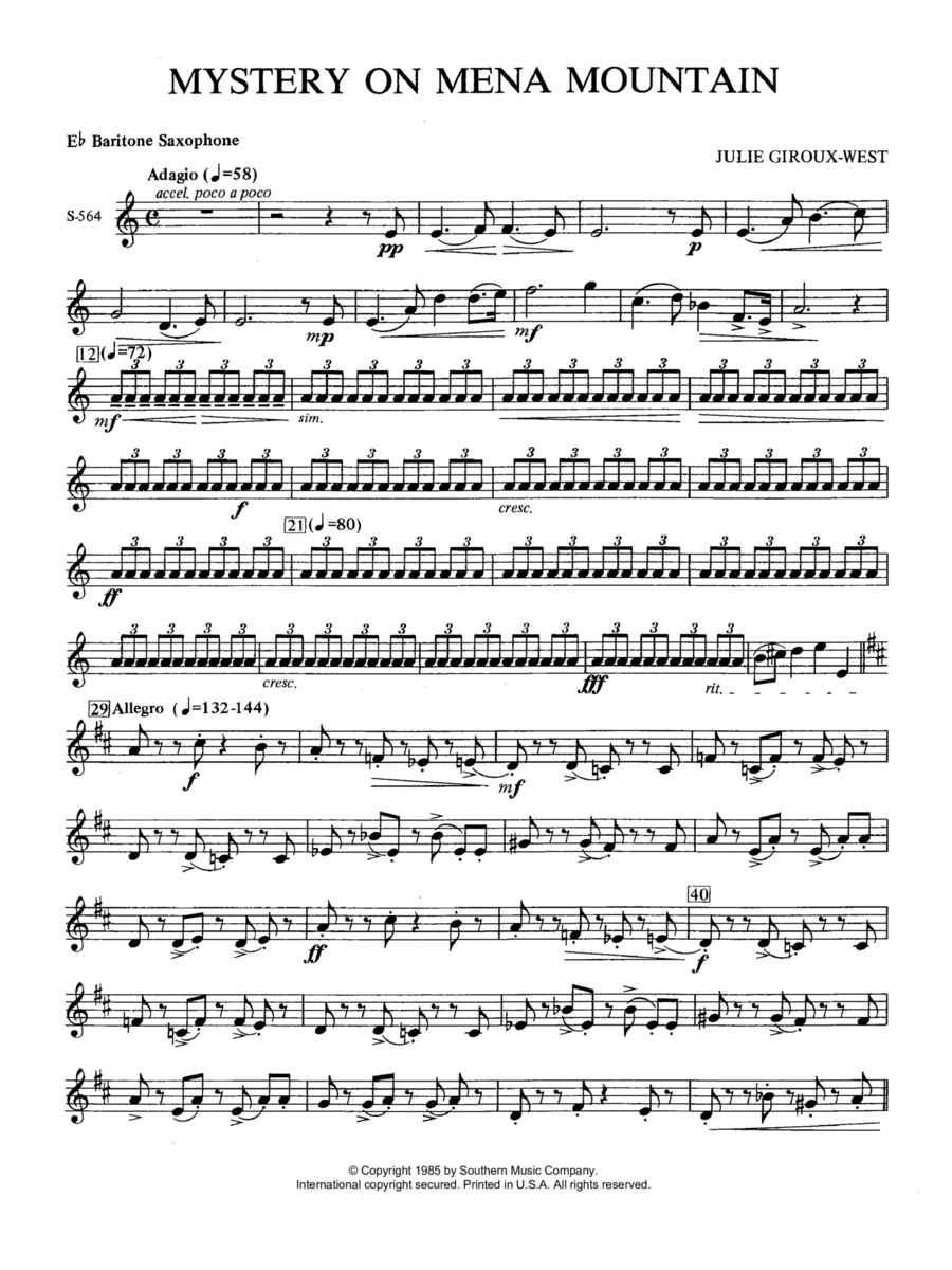 Mystery on Mena Mountain - Baritone Saxophone Concert Band scores gallery preview page 1