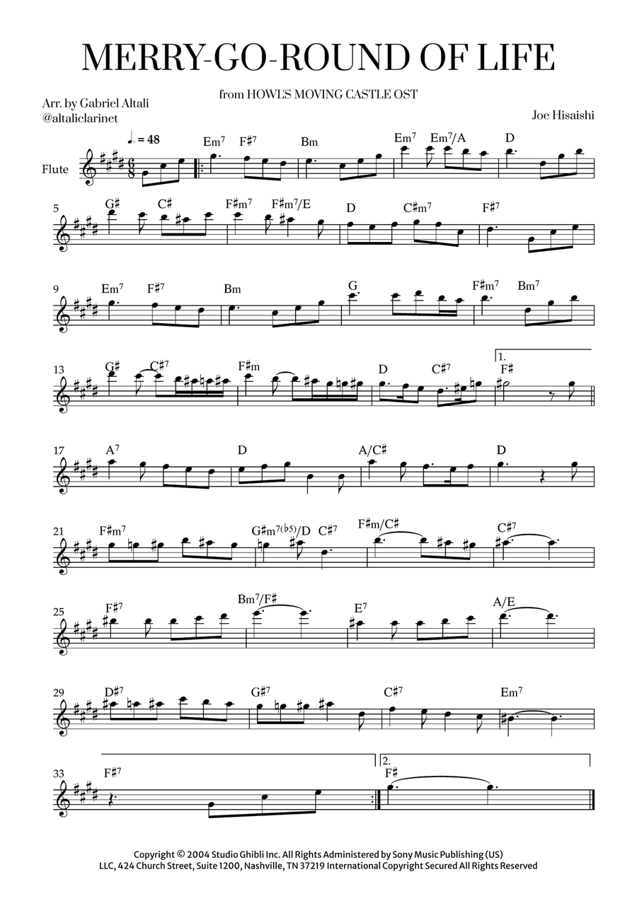 Merry-Go-Round Of Life Flute scores gallery preview page 1