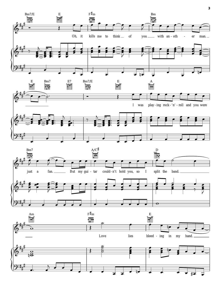 Love Lies Bleeding Piano, Vocal, Guitar scores gallery preview page 3
