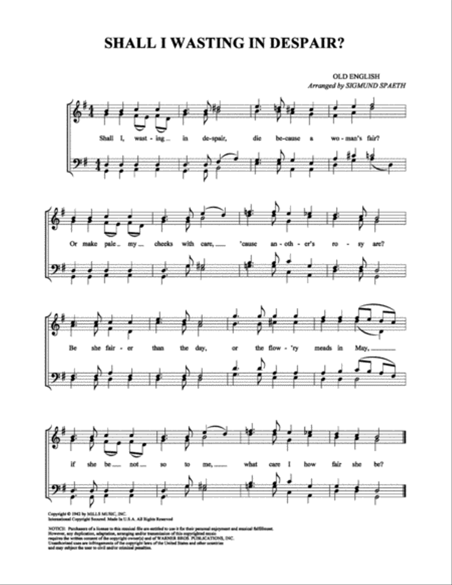 Shall I Wasting in Despair? Voice scores gallery preview page 1